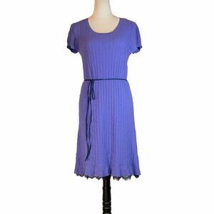 Simply Vera Wang Cotton Ribbed Dress A Line Stretch Belted Lace Trim Purple Sz M